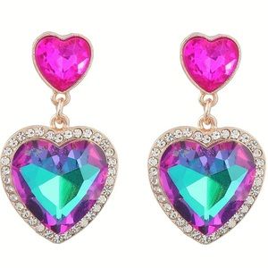NWT Colorful Heart Shaped Gemstone Drip Dangle Earrings, Valentine’s Day